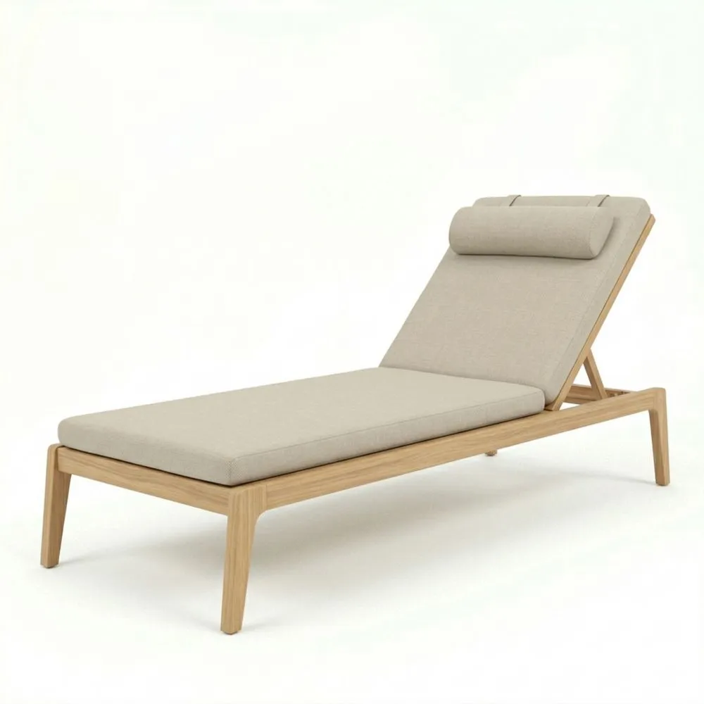 Tumbona de Madera de Roble con Cojín Beige