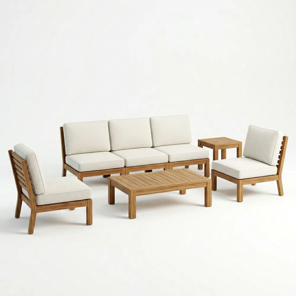 Conjunto de Muebles de Madera de Teca para Exterior con Cojines Crema