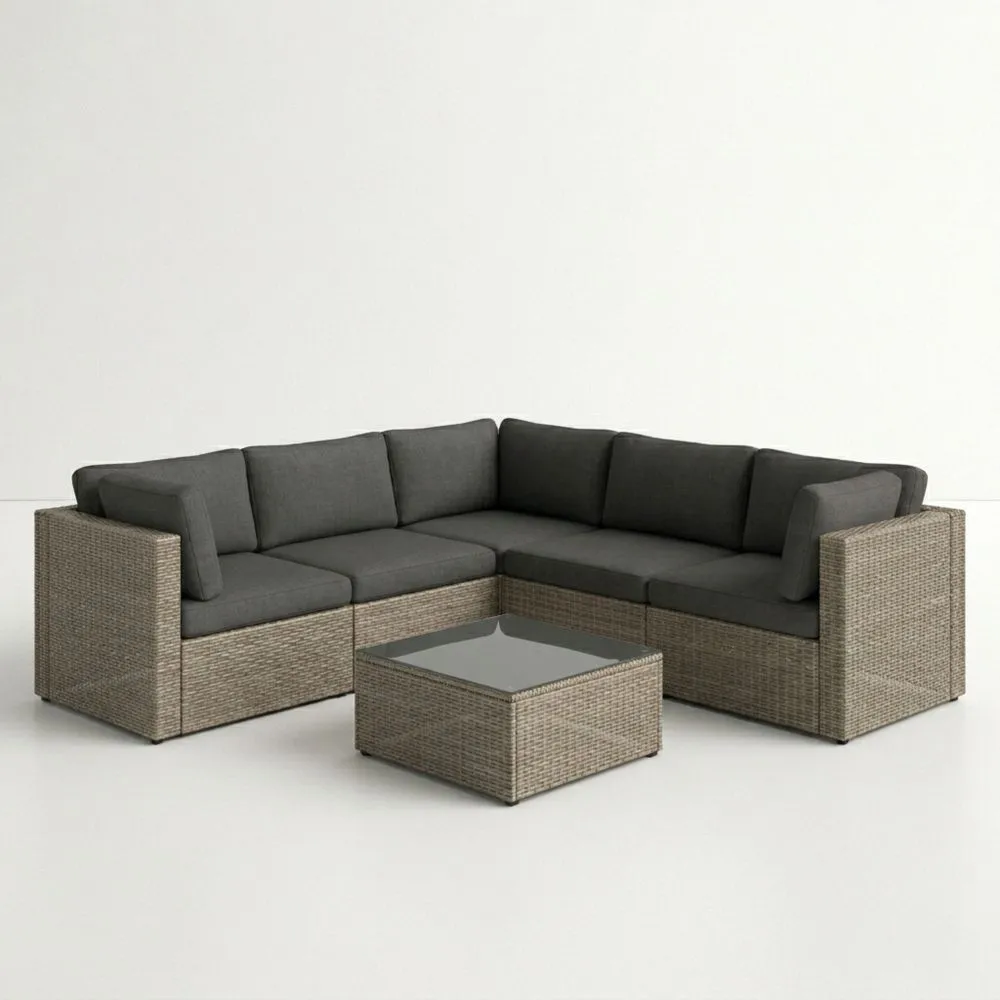 Conjunto de Sofá Modular Esquinero con Mesa de Centro, Ratán, Cojines de Poliéster