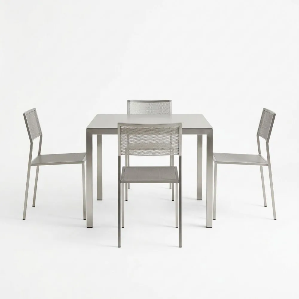 Conjunto de Comedor de Acero Inoxidable Gris para Exterior con 4 Sillas