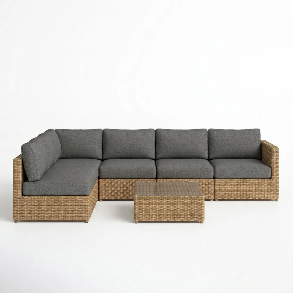 Conjunto Modular de Sofá Seccional de Ratán Sintético Gris