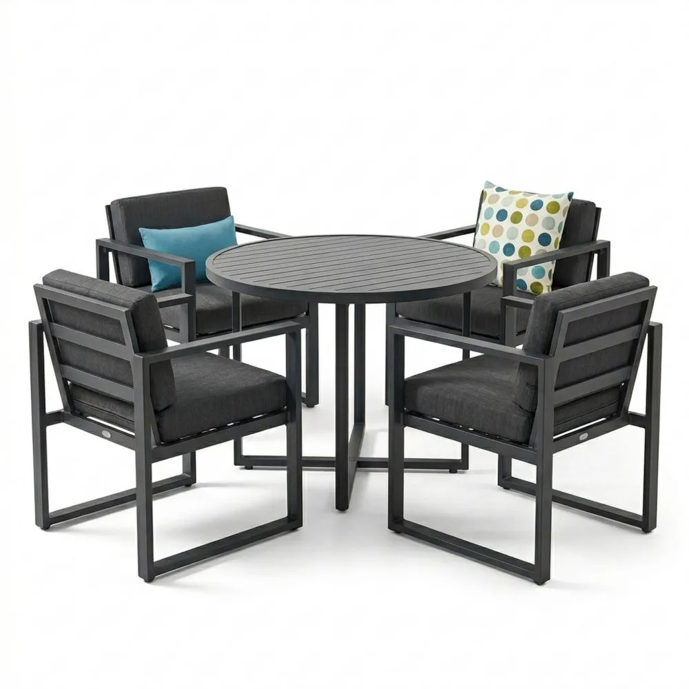 Conjunto de jardín de aluminio con mesa redonda y sillas con cojines