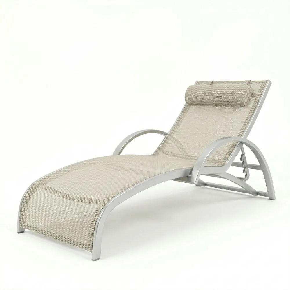 Tumbona de Aluminio y Tela Beige 200cm de Longitud x 65cm de Ancho x 85cm de Altura