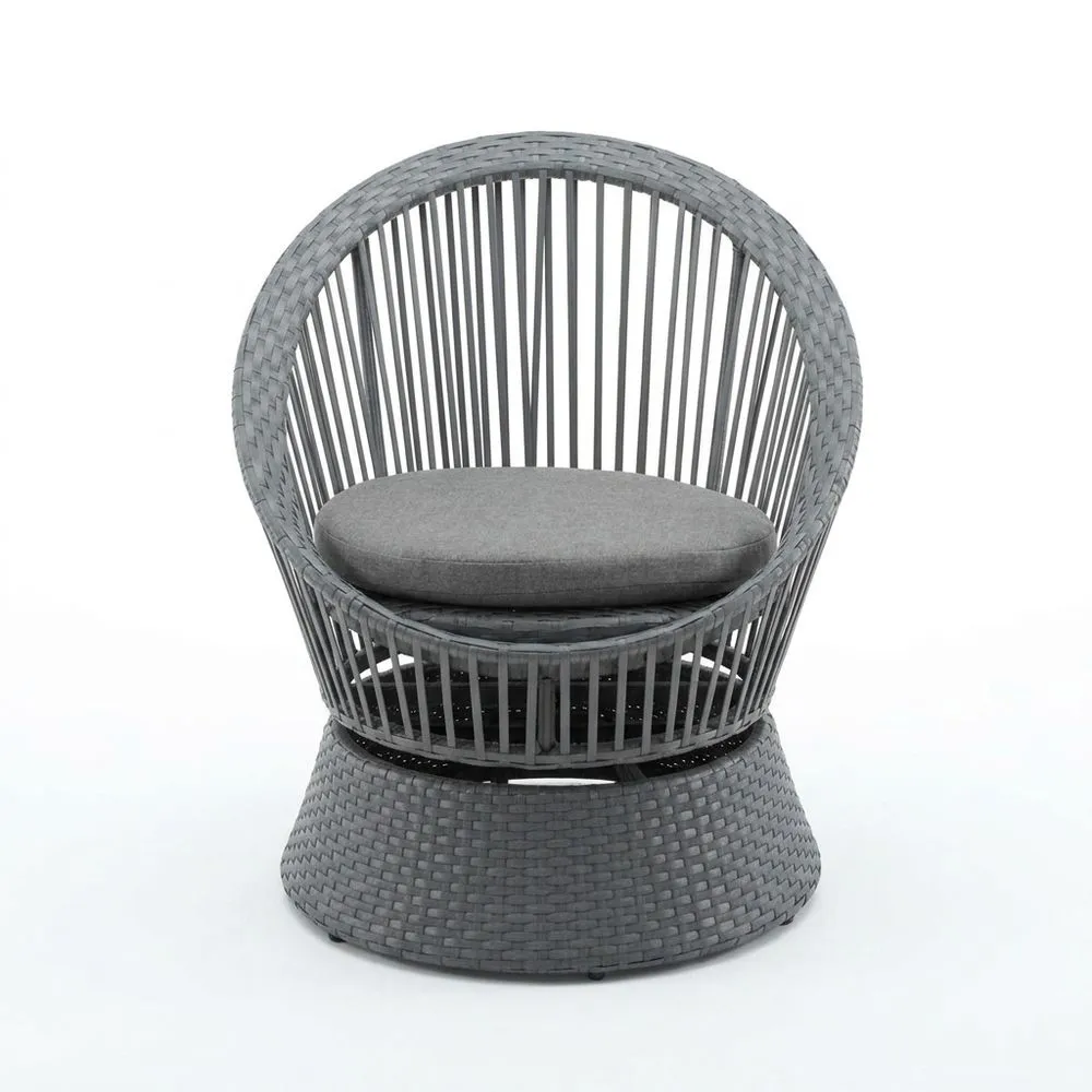 Sillón Redondo de Ratán Sintético Gris con Cojín