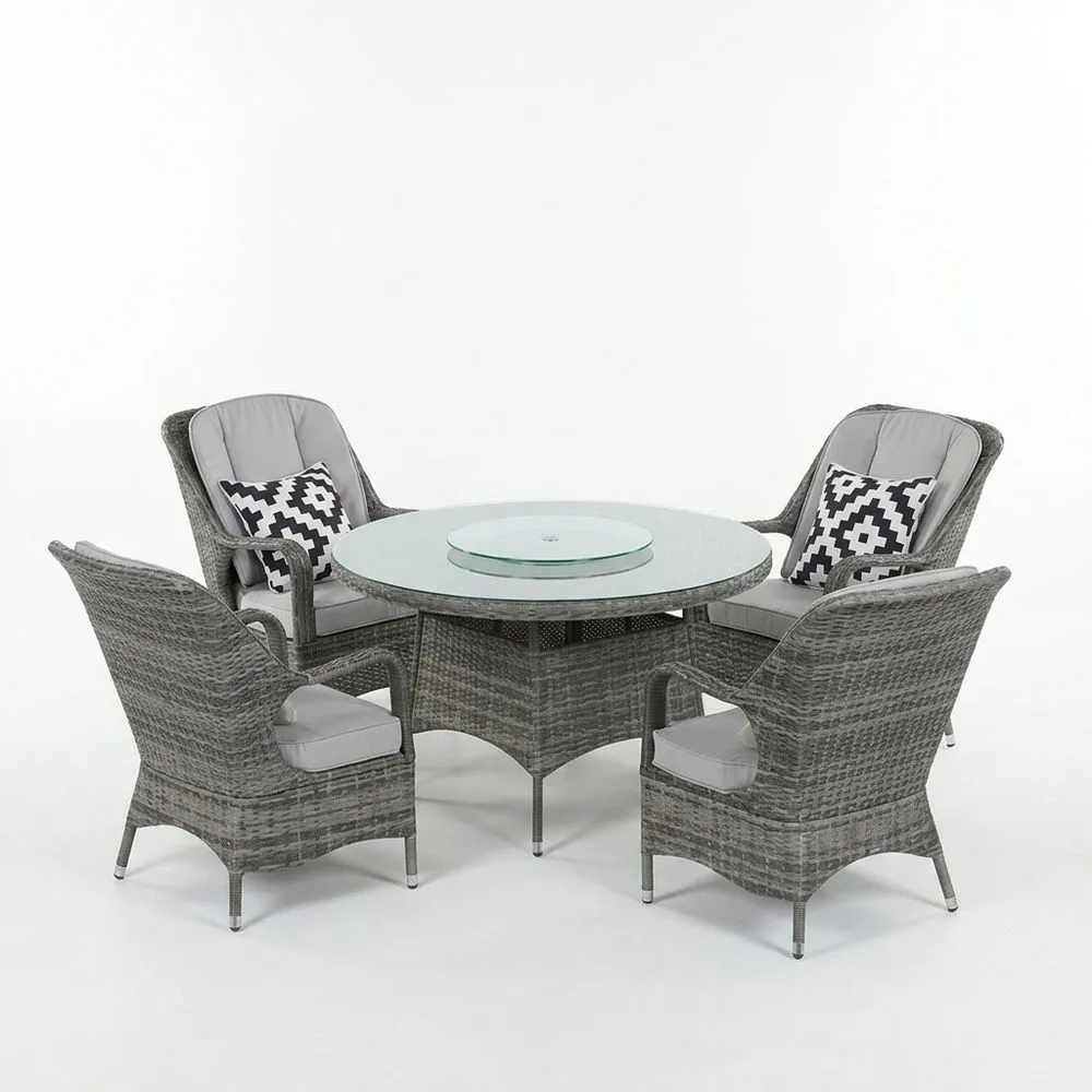 Conjunto de comedor de jardín de ratán con mesa de vidrio templado y 4 sillas