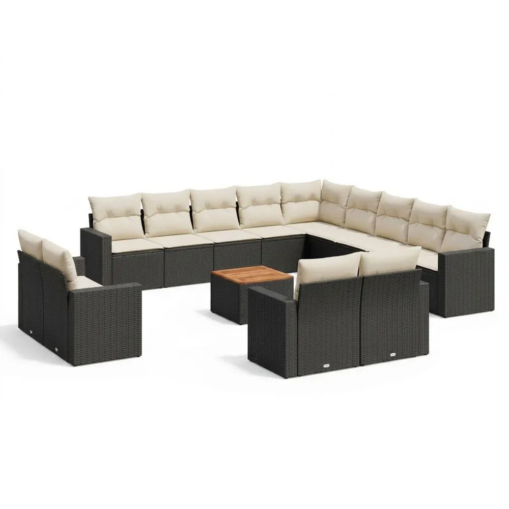 Conjunto Modular de Jardín de Ratán Sintético y Almohadas Beige
