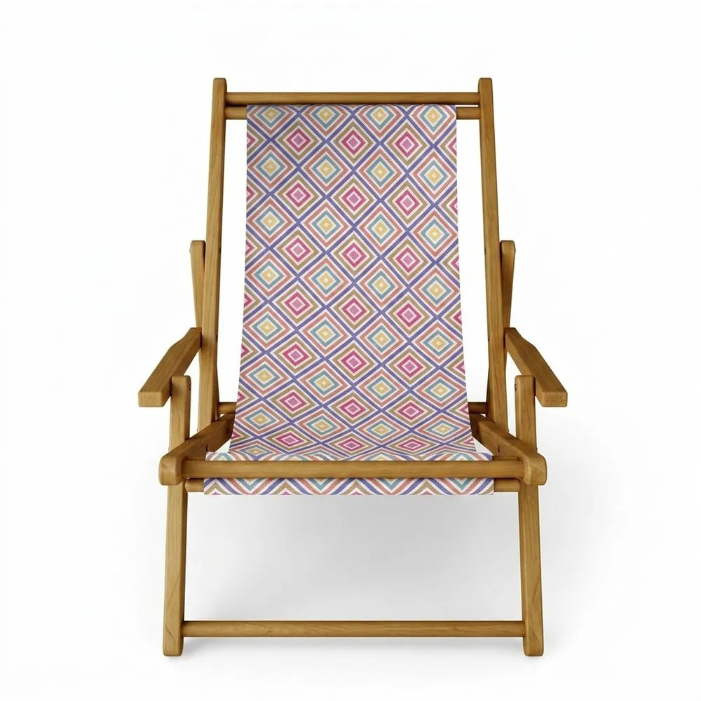 Sillón reclinable ajustable de madera de haya y poliéster con estampado geométrico 120x60x90 cm