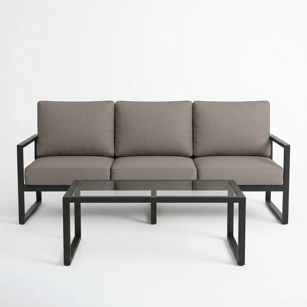 Conjunto de sofá de aluminio de 3 plazas con mesa de centro de cristal templado