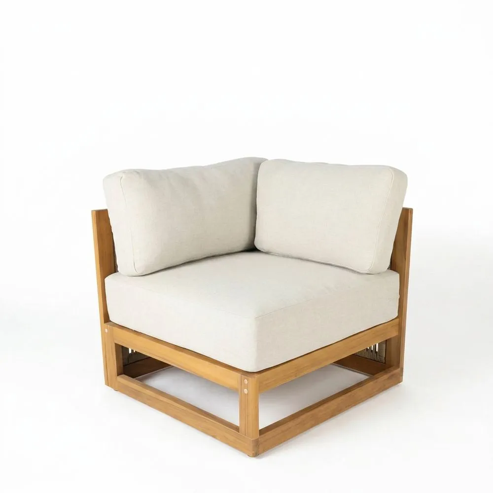 Sofá esquinero de exterior acolchado de fibra de poliéster color beige teca