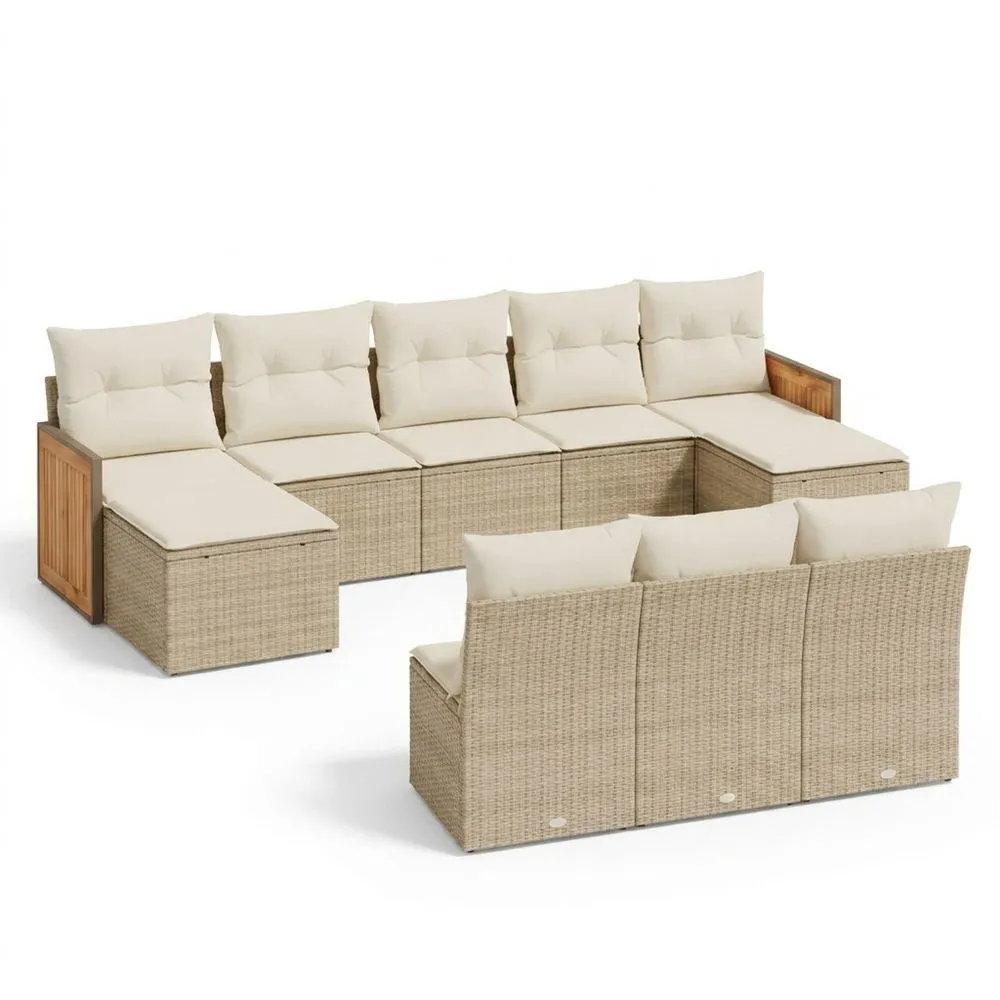 Conjunto de sofá modular de rattan con cojines crema