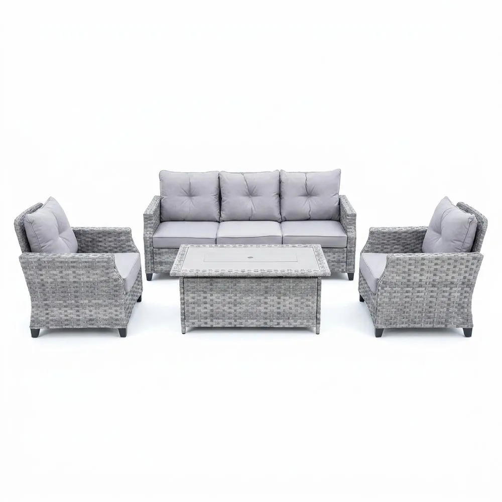 Conjunto de Muebles de Jardín de Ratán con Cojines Grises