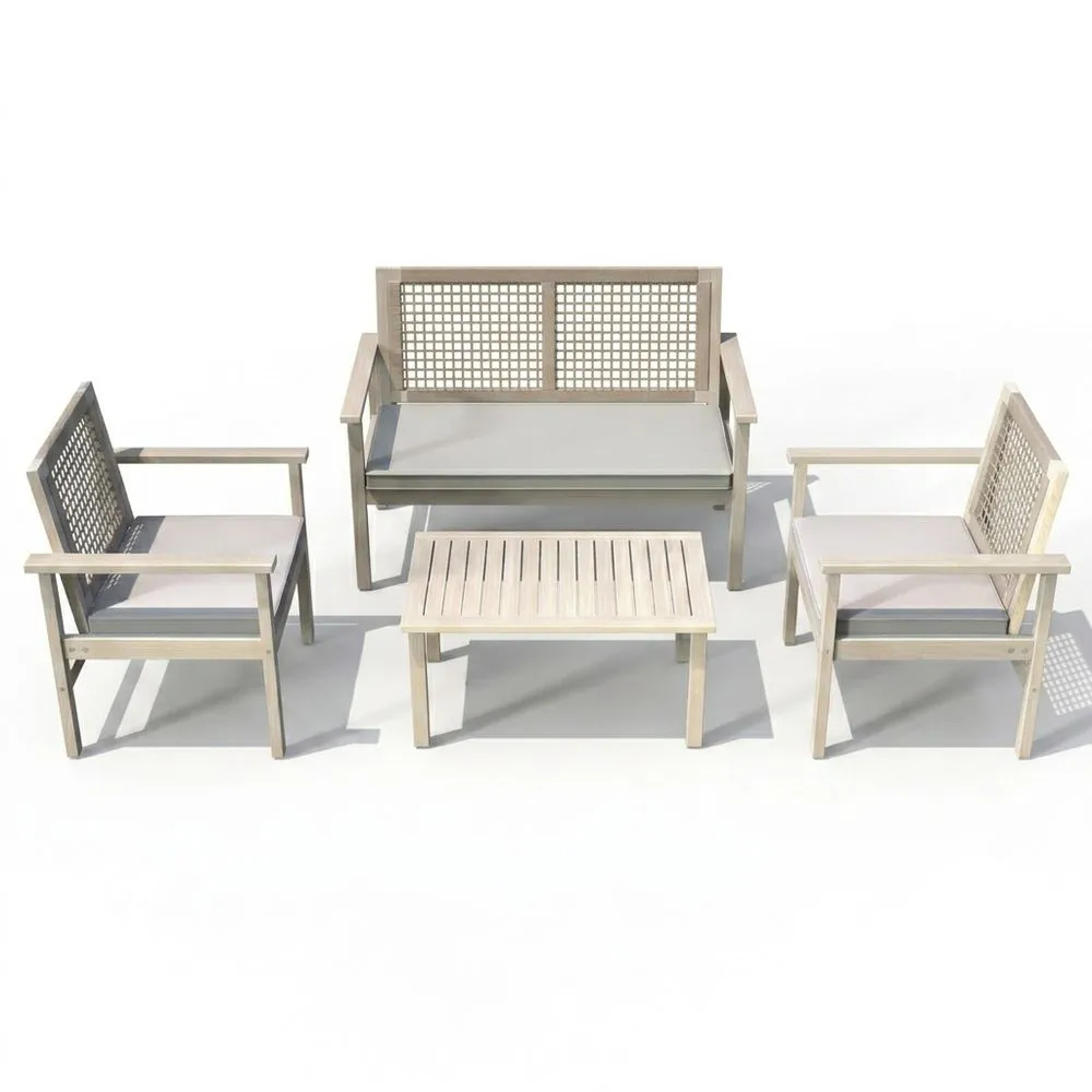 Set de Muebles de Jardín de Madera de Eucalipto Beige