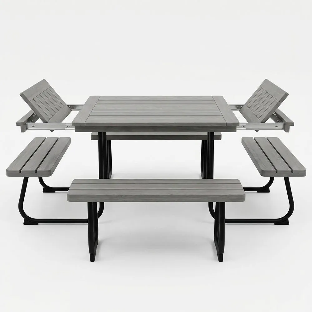 Conjunto de mesa y banco de comedor para exteriores de roble macizo gris