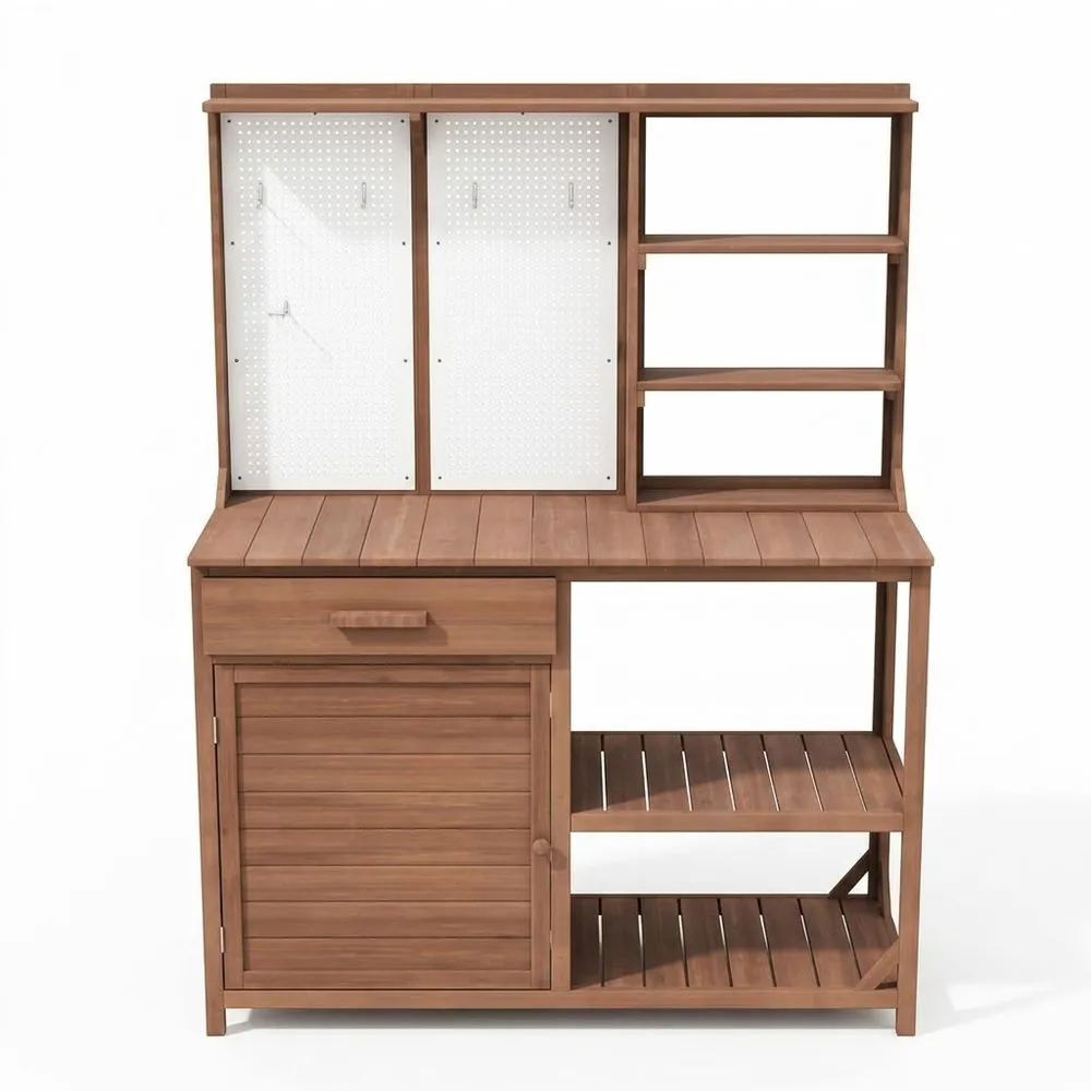 Mesa de Jardín de Madera de Acacia con Baldas y Cajón 100x50x150 cm