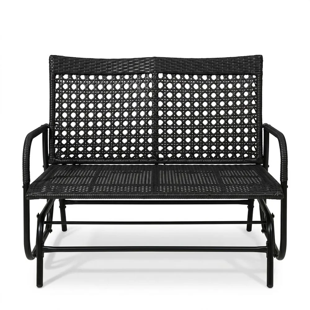 Banco mecedora de acero revestido de negro y polietileno