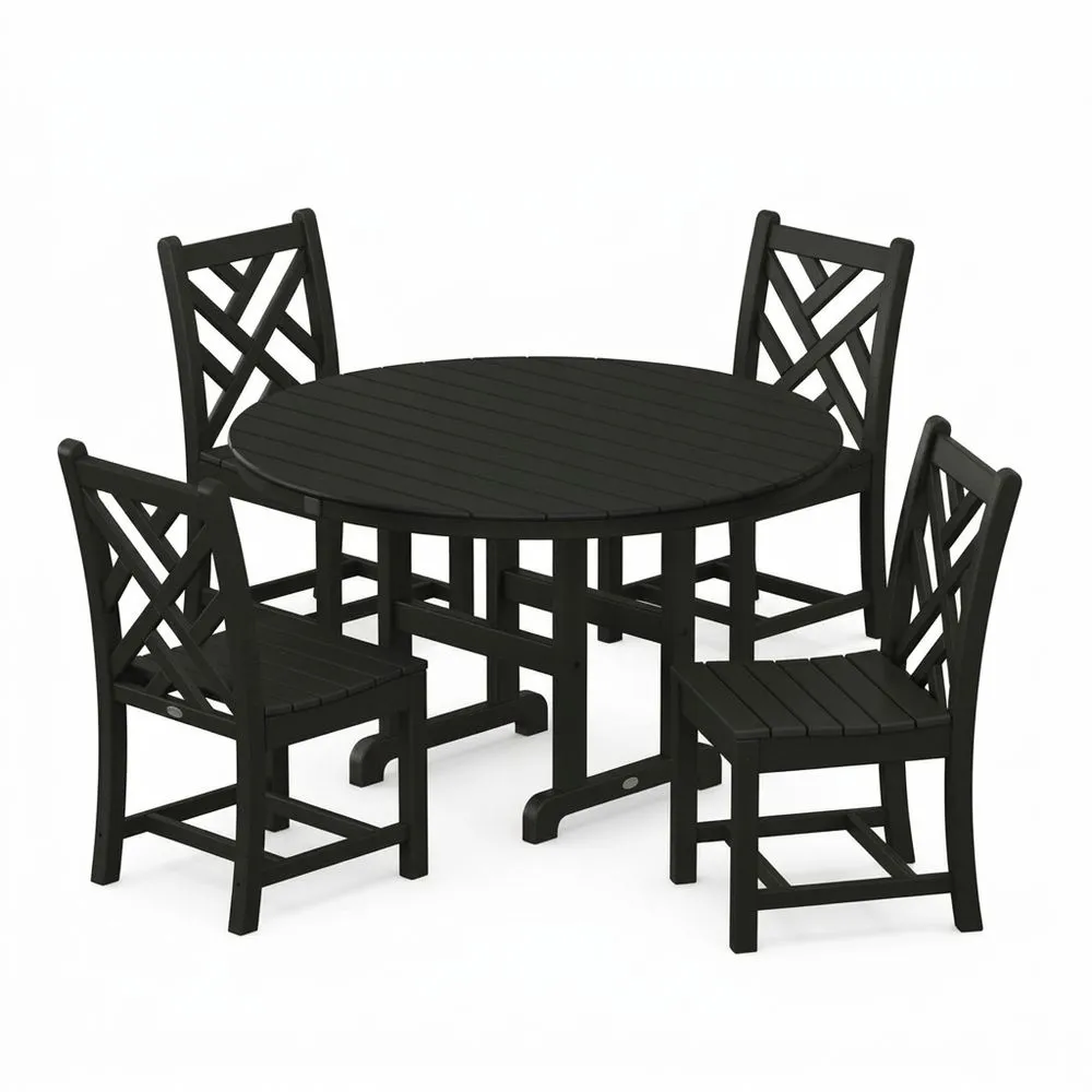 Conjunto de mesa redonda y sillas de madera de polietileno reciclado negro