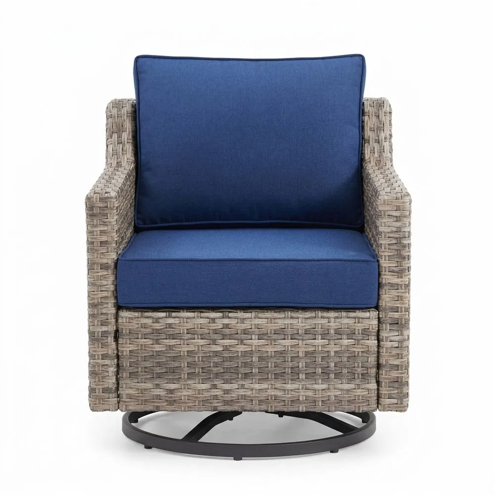 Sillón Giratorio de Ratán Sintético con Cojín Azul 75x85x75 cm