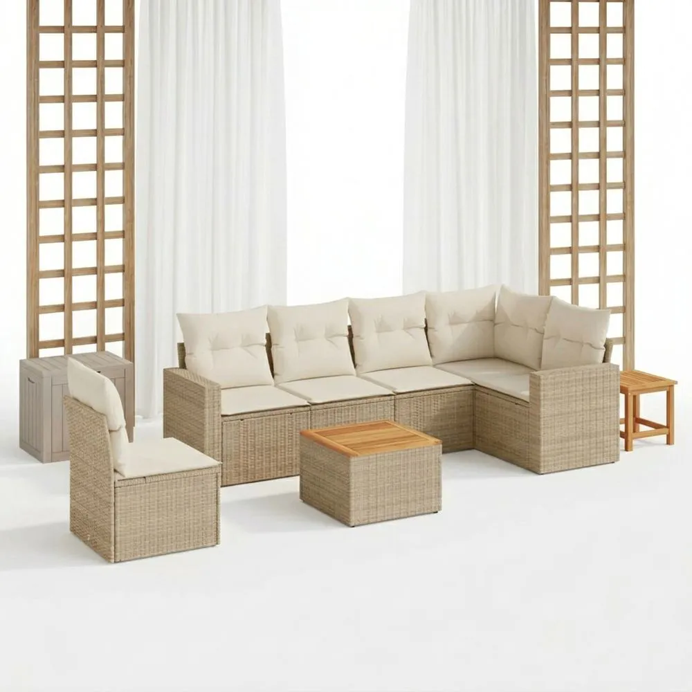 Conjunto de Muebles de Exterior de Ratán Sintético Beige