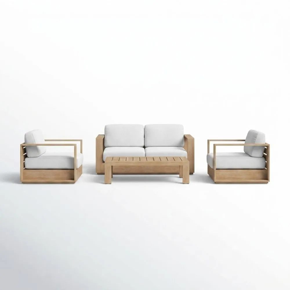 Conjunto de muebles de exterior de teca con cojines grises