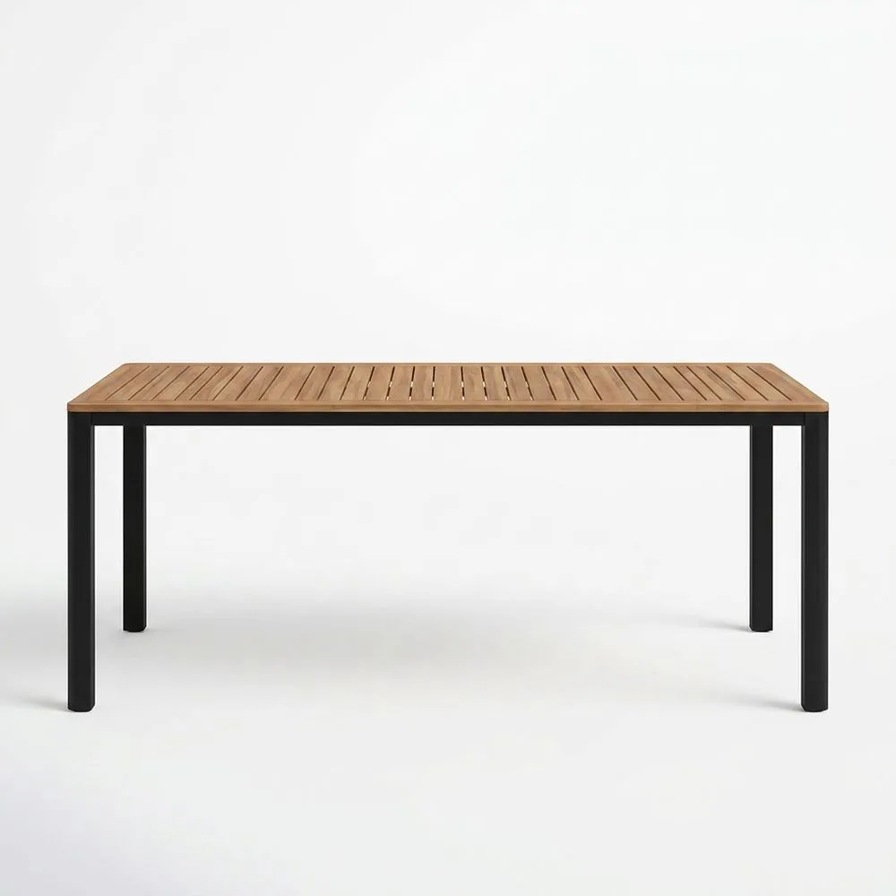 Mesa de comedor de jardín de teca y acero 180x90x75 cm
