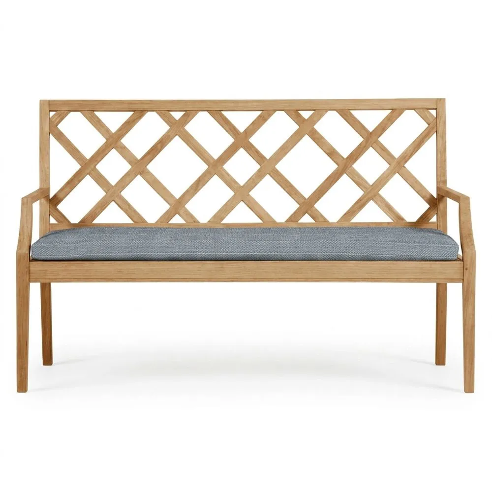 Banco de teca con cojines de poliéster gris 120x60x90 cm