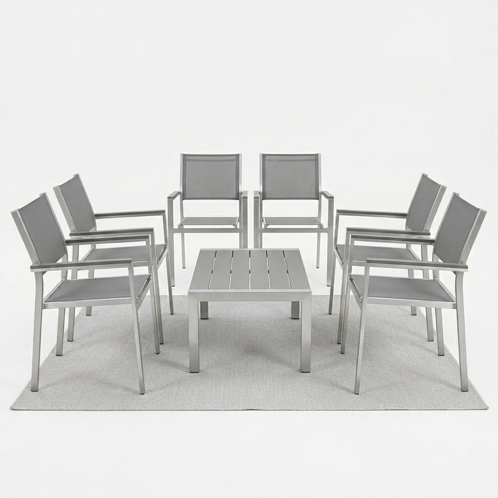 Conjunto de Muebles de Jardín Aluminio y Poliéster Gris Mesa y 6 Sillas