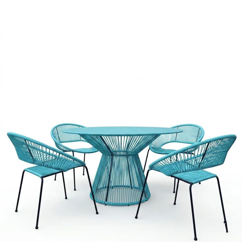 Conjunto de comedor exterior de acero y cuerda sintética azul