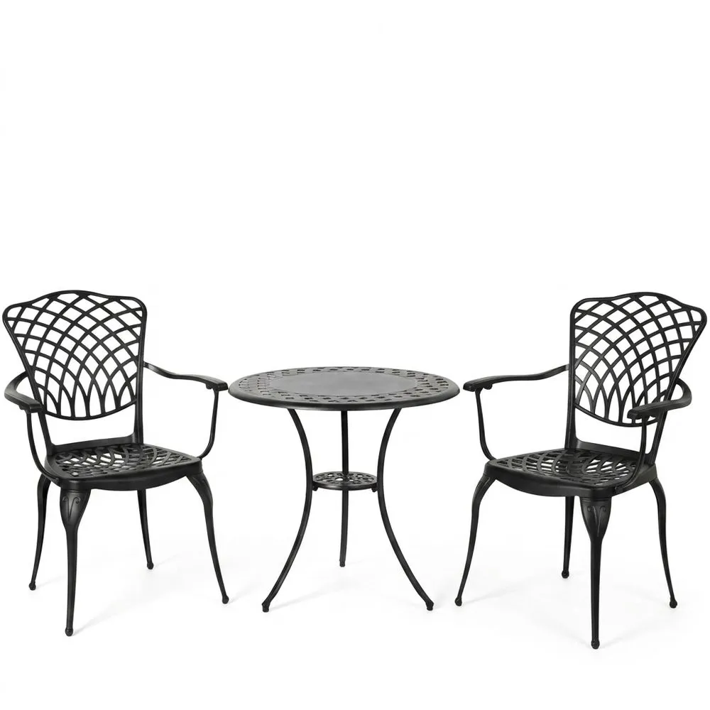 Conjunto de Mesa y Sillas de Jardín Aluminio Negro 3 Piezas