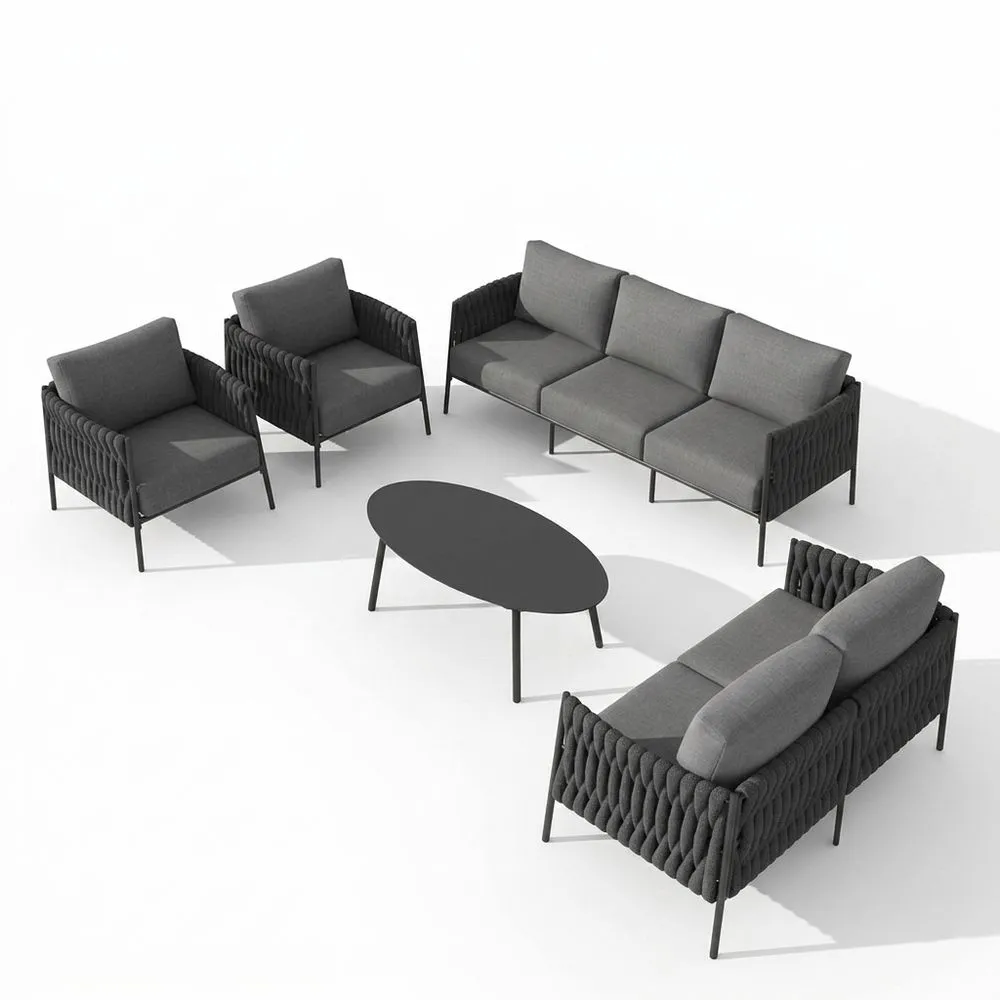 Conjunto de muebles de exterior de 5 piezas para patio, fabricado en aluminio y poliéster gris