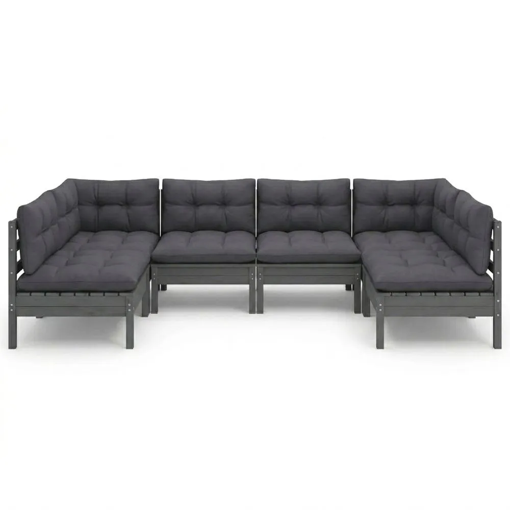 Conjunto de sofá esquinero de madera de acacia con cojines de poliéster gris