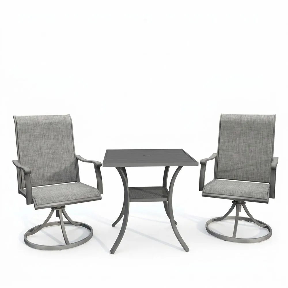 Juego de mesa y sillas de acero y textilene gris para exterior