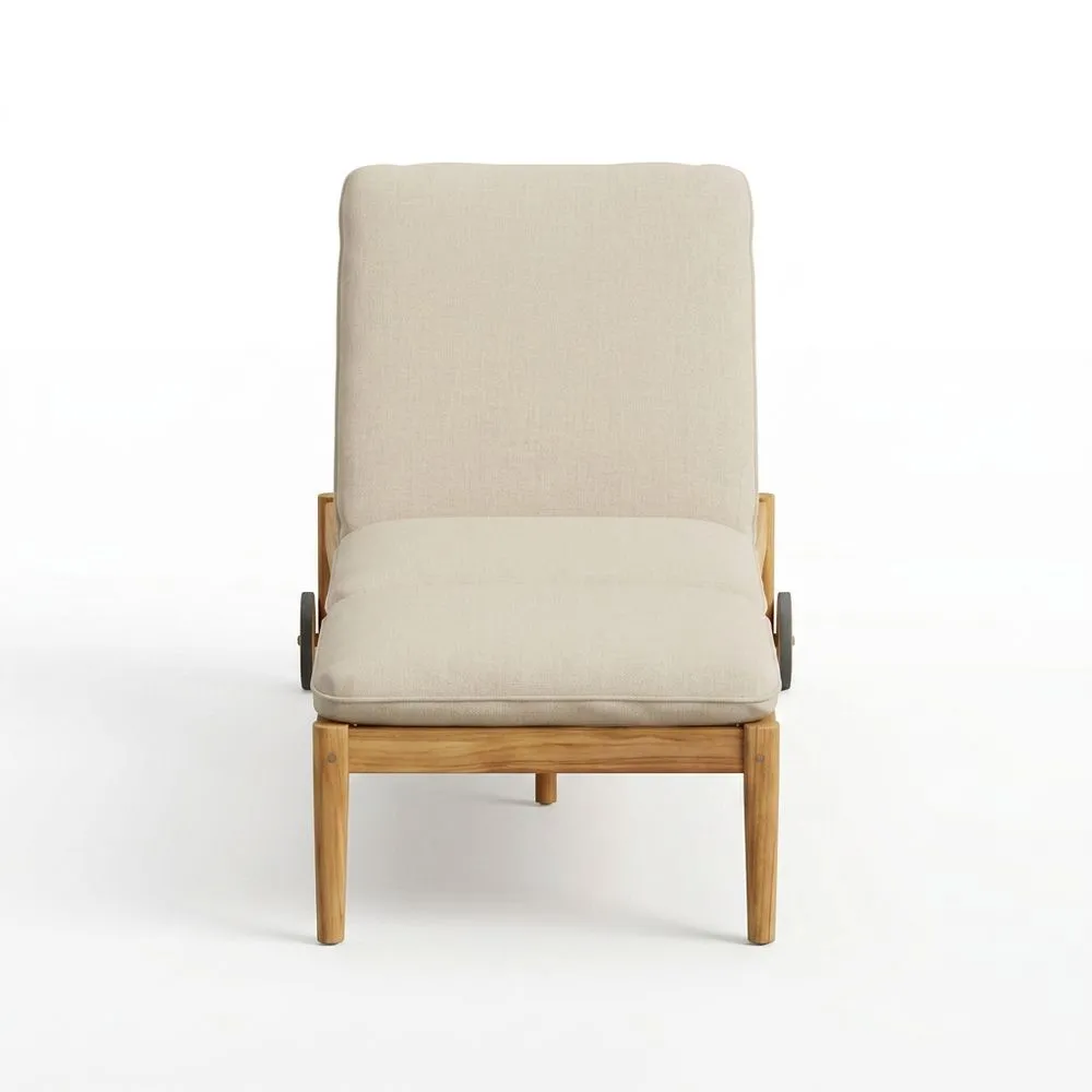 Sillón reclinable de madera de teca con cojín beige