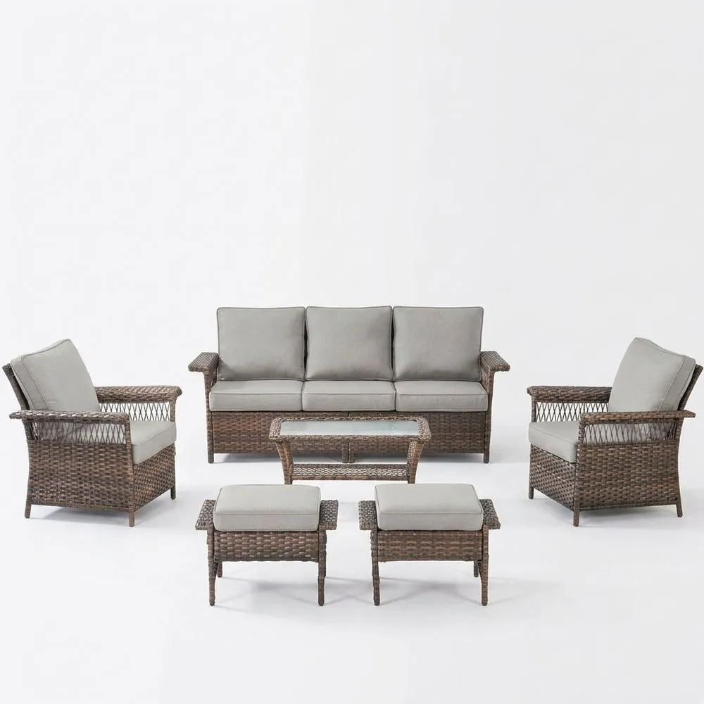 Conjunto de Muebles de Jardín Ratán Sintético Gris con Cojines de Poliuretano