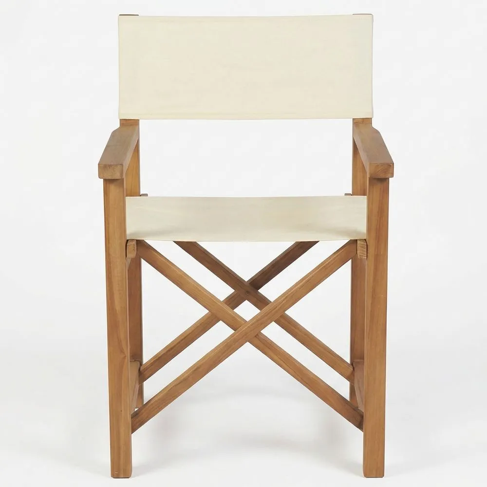 Silla de Director Plegable de Madera de Teca y Algodón Beige