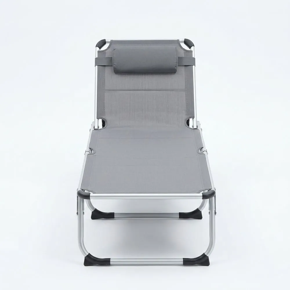 Tumbona Plegable de Aluminio y Poliéster Gris 190 cm