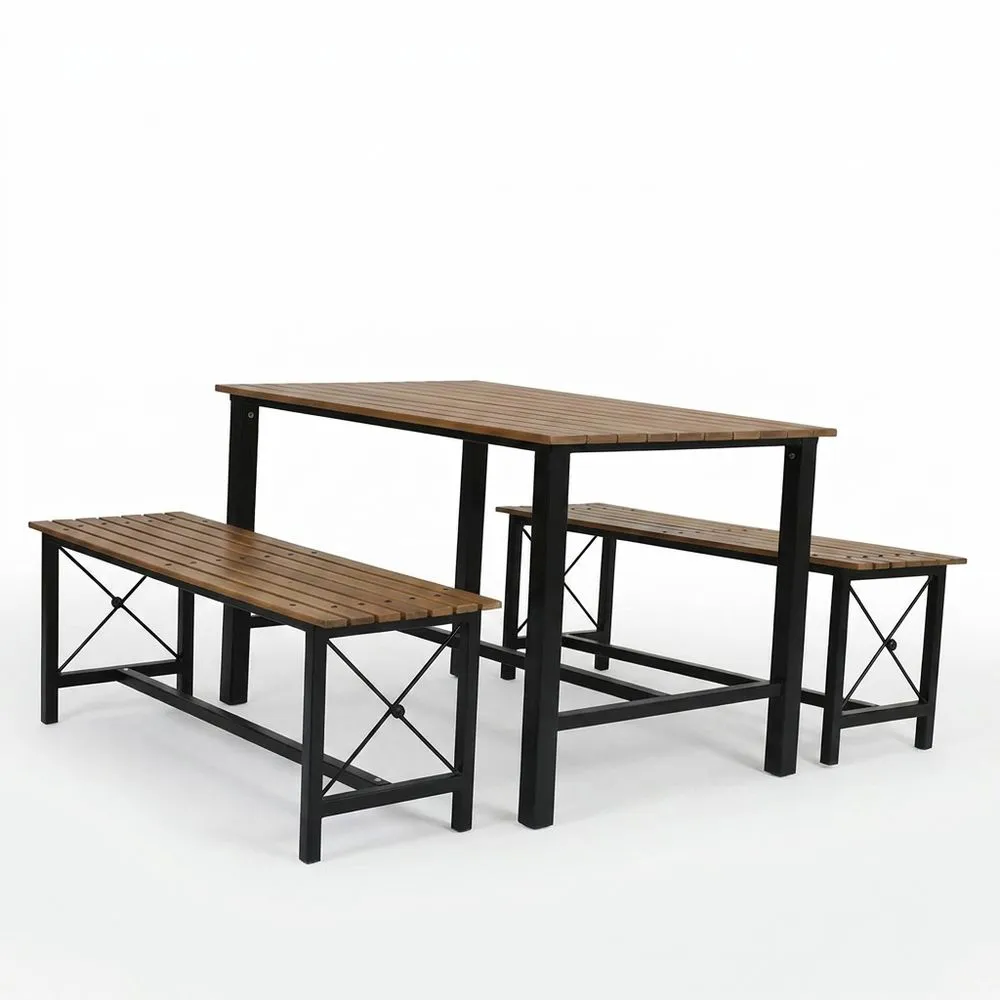 Conjunto de mesa y sillas de color marrón acero 120x68x75 cm