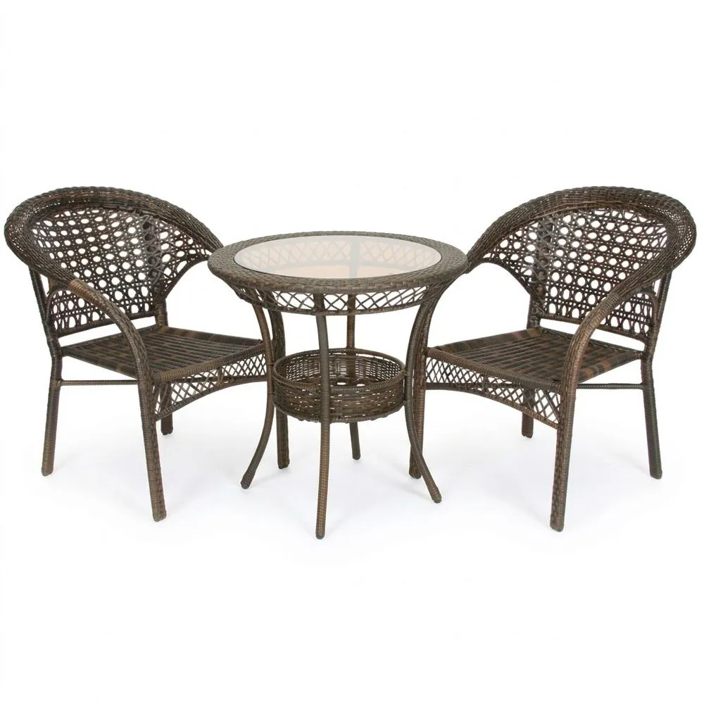 Conjunto de Muebles de Ratán Sintético con Mesa de Vidrio Templado y Sillas