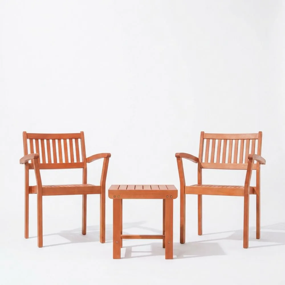 Conjunto de muebles de jardín, madera de acacia, 2 sillas y mesa, color marrón