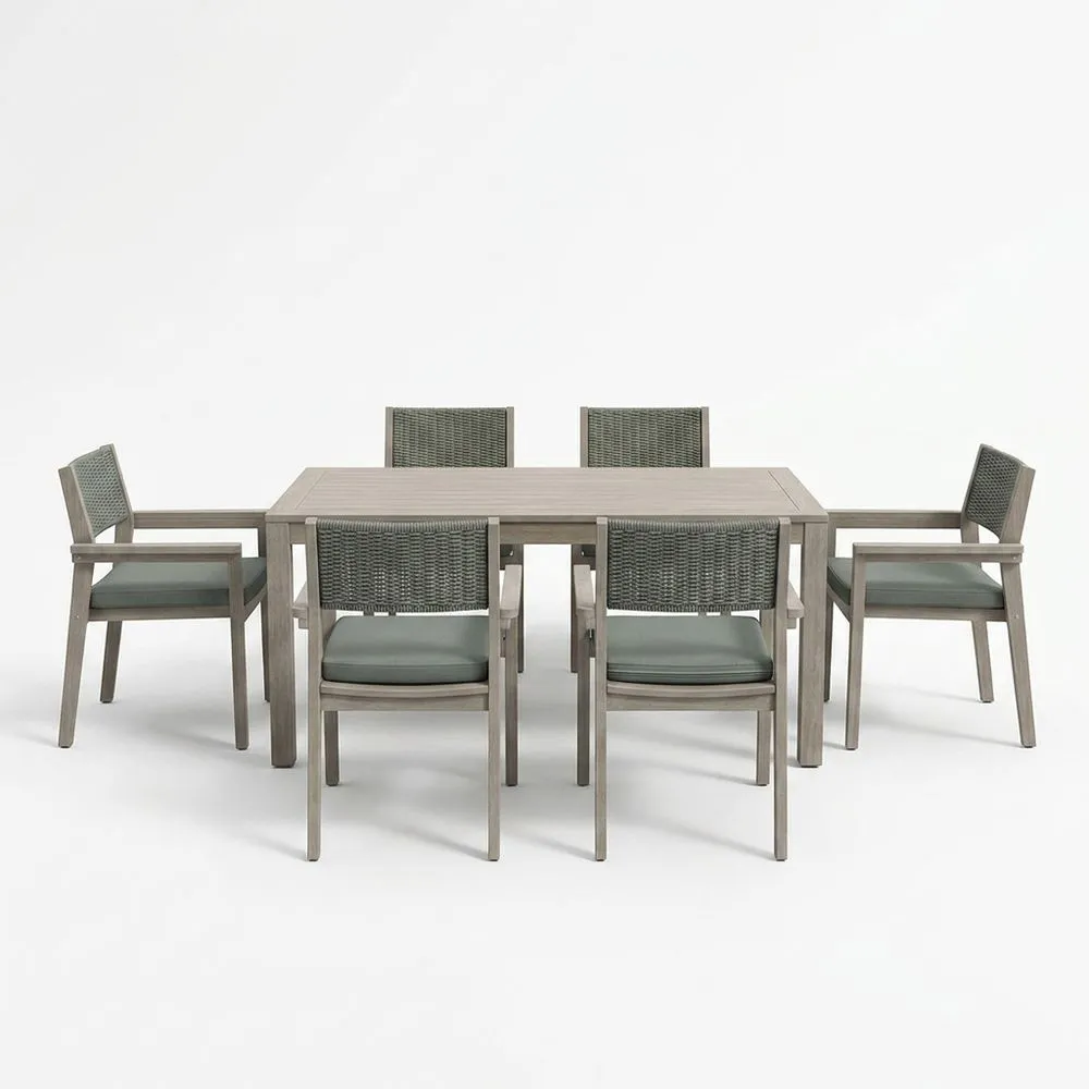 Conjunto de mesa y sillas de exterior para 6 personas, fabricado en madera de acacia gris y poliéster