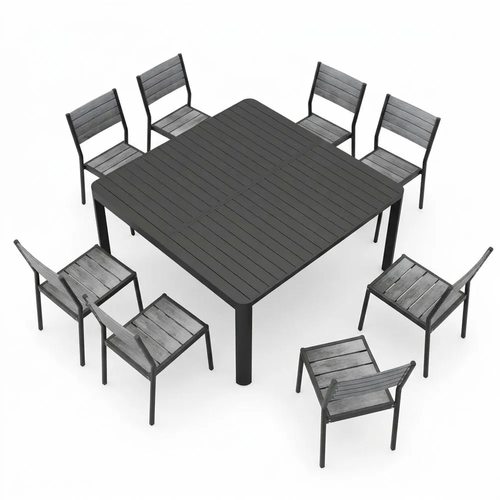 Conjunto de Mesa y Sillas de Jardín de Aluminio y Madera Compuesta Negra