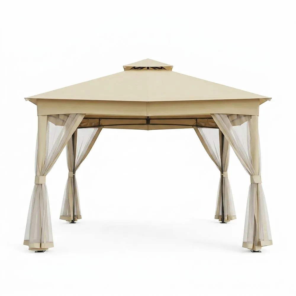Carpa Gazebo Exterior Acero Poliéster Beige 300x300x270 cm