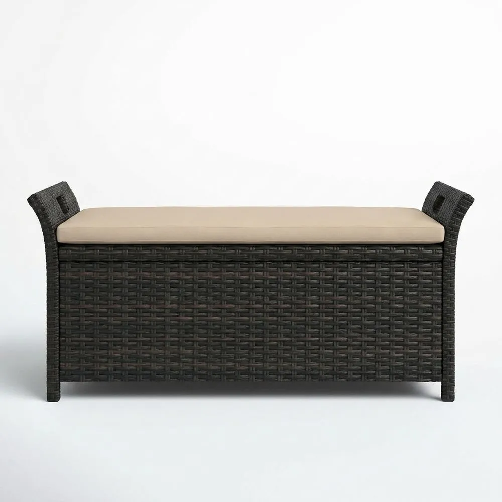 Banco de Almacenamiento Exterior de Ratán Sintético Beige