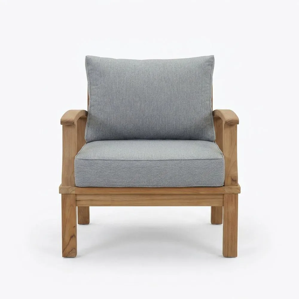 Sillón con estructura de teca y cojín de poliéster gris