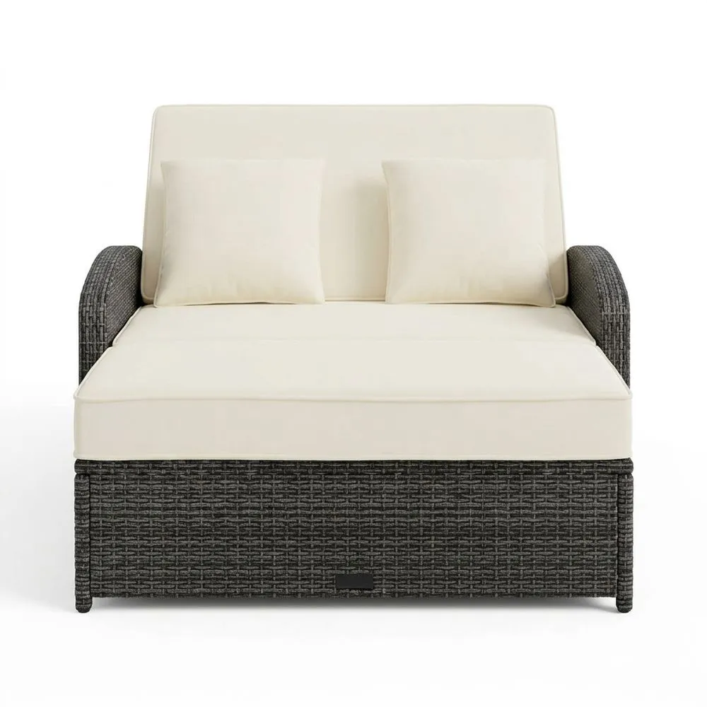 Sillón doble de ratán sintético con cojines crema