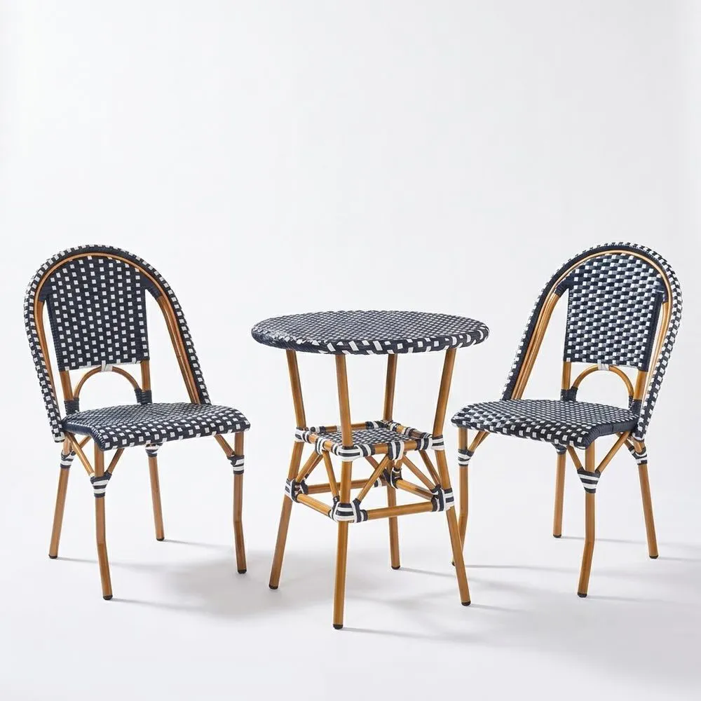 Juego de Mesa y Sillas de Ratán Sintético Negro y Blanco