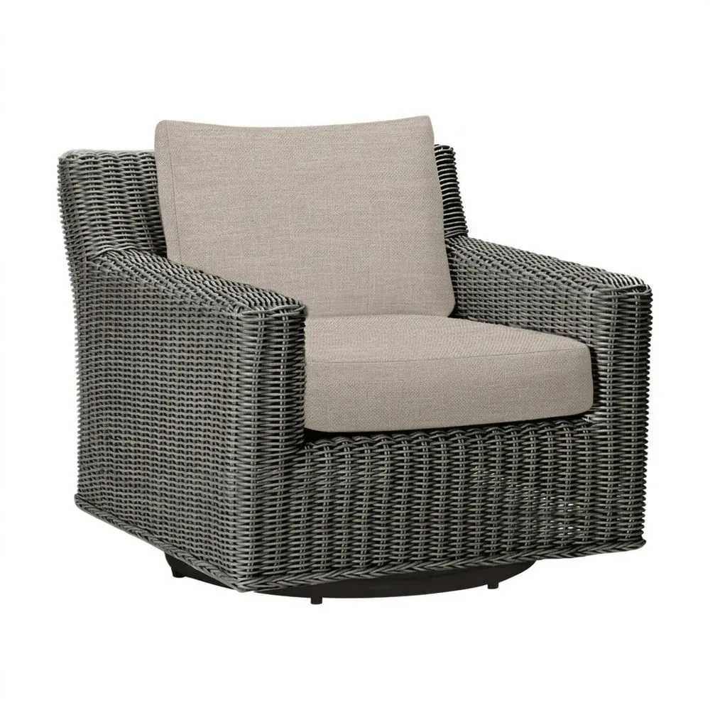 Sillón de Ratán Sintético Gris con Cojines de Poliéster Beige