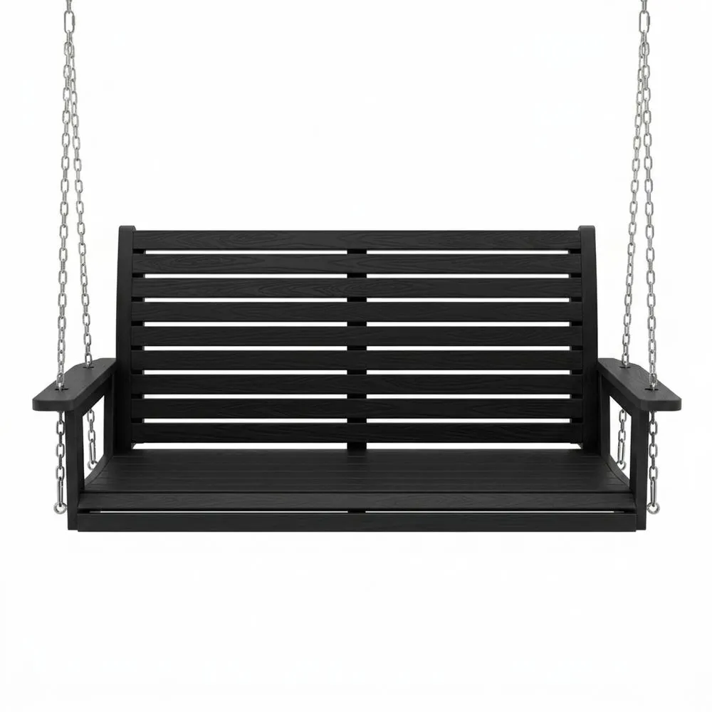 Banco columpio de roble negro y acero inoxidable 120cm