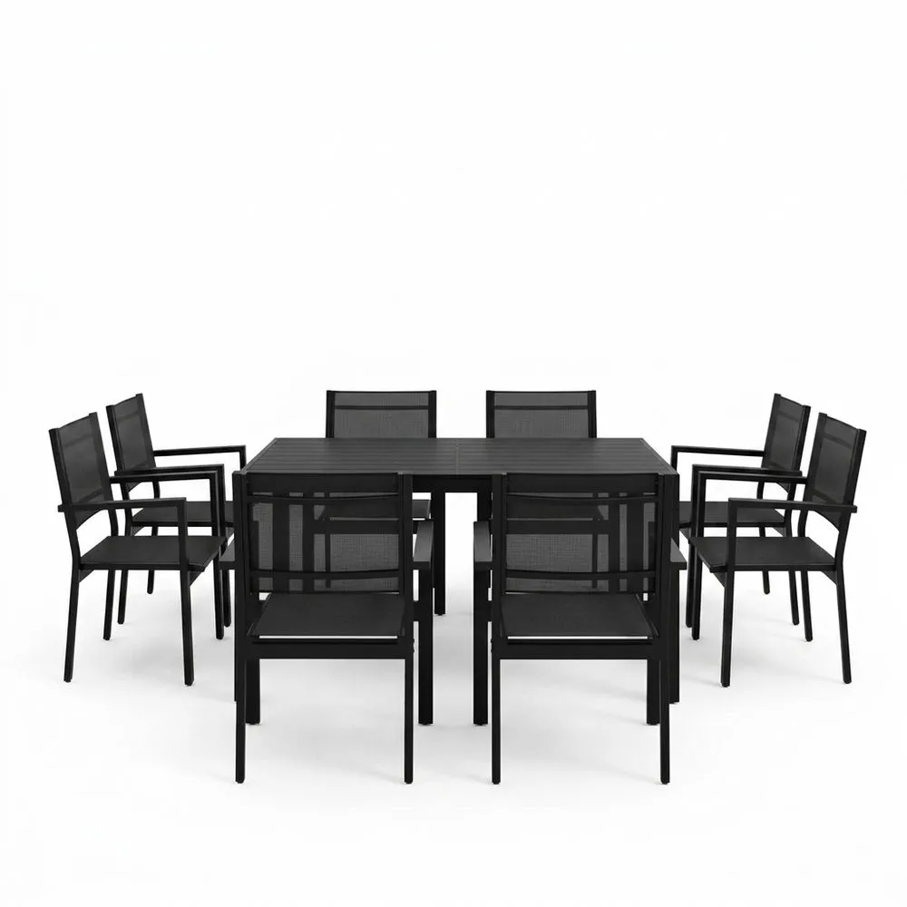 Conjunto de jardín mesa rectangular de aluminio y sillas de textilene negro