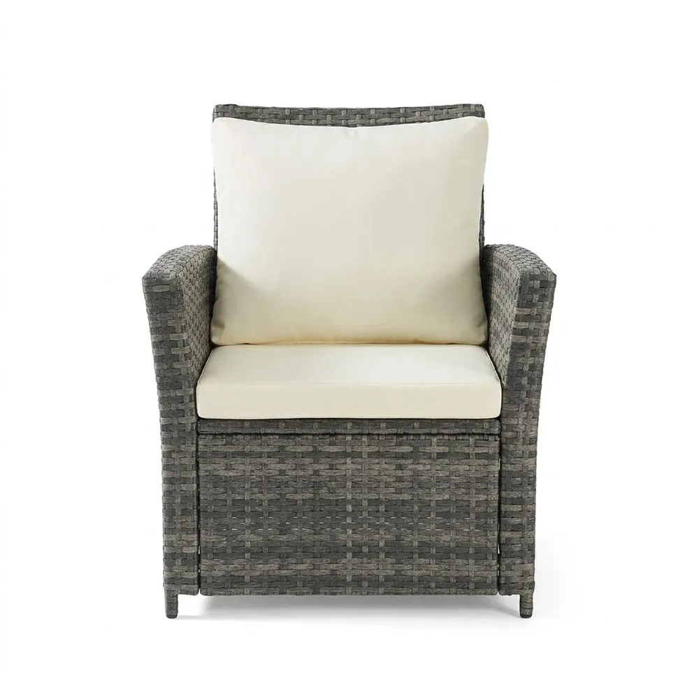 Sillón de Ratán Sintético Gris con Cojines de Poliéster Crema