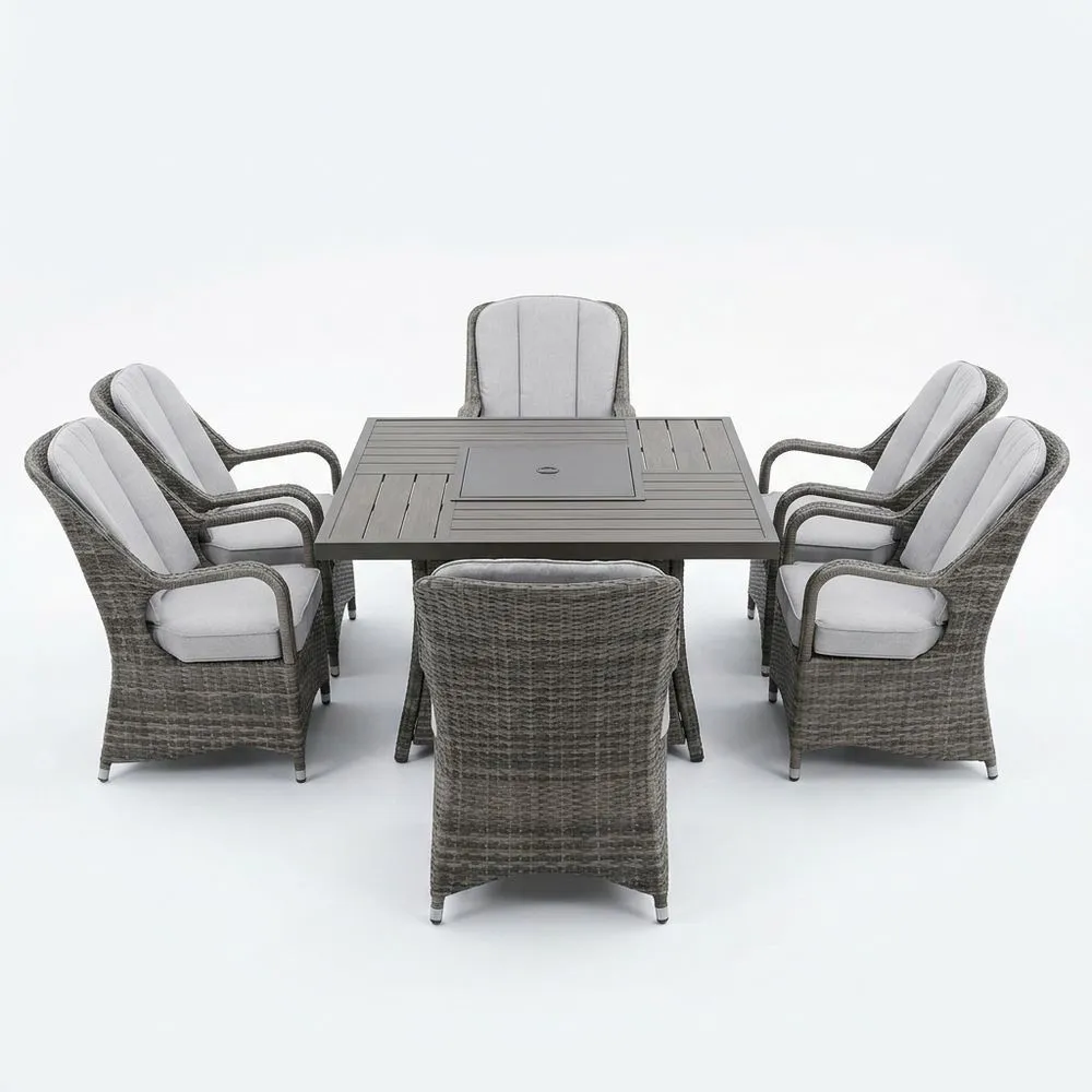 Conjunto de comedor exterior 7 piezas ratán aluminio cojines extraíbles